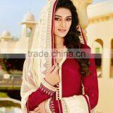 Traditional Deep Pink Color Long Straight Cut Bottom Net Border New Designer Semi Stitch Salwar Kameez thumbnail-1