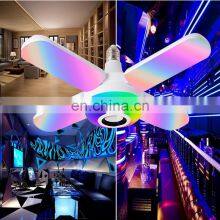 Creative Blue Tooth Music Light RGB Four Leaves Fold-able Fan Shaped LED Bulb Remote Control Lamp E27