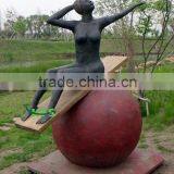 Brass Nude Lady Sitting on a Ball Statue
