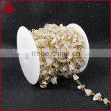 Silver & Gold Plated Clear Quartz Handmade Bead Wire Wrapped Rosary Chain Roll thumbnail-3