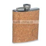 Stainless Steel and Woooden Wrapped Wine Bottle Flask 6oz