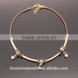 Best Selling Short Leather With Gold Metal Charms Necklace thumbnail-2