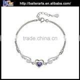 925 Sterling Silver Heart Shape Amethyst Box Chain Heart Bracelet thumbnail-1