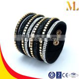 MBRL26 Quality gold alloy rivets punk black wide leather cuff bracelets