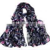Newest Style Fashion Flower Printed Silk Scarf Painting Ladies Chiffon Scarf thumbnail-1