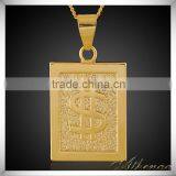 High Quality Square Shape Dollar Coin Pendant 18k Gold Brass Jewelry Wholesale thumbnail-1