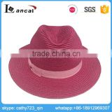 Lancai-Accept sample order New model 100% paper straw fedora hat with pu trim