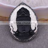 Natural Obsidian Gem Stone Pendant, Guanyin / Mother Buddha Pendant, With Crystal Paved Druzy Pendant thumbnail-2