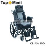 Rehabilitation Therapy Supplies TAW204BJ Powder Coating Steel Reclining Wheel Chair With Elevating Footrest