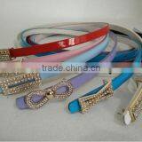Wholesale Colourful Rhinestone Paved Alloy Buckle Sex Women Lady Thin PU Waist Belt thumbnail-3