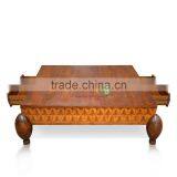 Coffee Table Teak Wood With Square Shape Top Diamond Ornament Patron Natural Color thumbnail-3