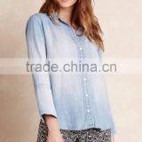 Hot Sale Women Light Blue Denim Chambray Shirt Lowest Price thumbnail-1