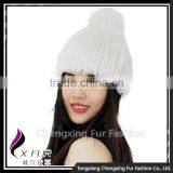 CX-C-58K In-Stock Items Fashion Winter Rex Rabbit Fur Top Ball Beanie Hat thumbnail-2