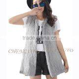 CX-G-B-184 New Fashion Knitted Women Grey Rabbit Fur Alpaca Fur Vest thumbnail-3
