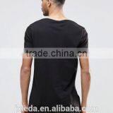 Hip Hop Style Super Longline Curved Hem 100% Cotton Breathable Men Black T-shirt Wholesale thumbnail-2