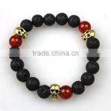 Red Agate Gold Skull Charm Bracelet Lava Stone Bracelet thumbnail-1