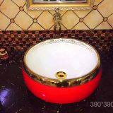 Sanitary Ware Bathroom Art Basin India Style Design Red Round Golden Luxury no Hole Color Wash Basin Sink