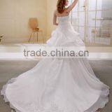 A-Line Satin/Organza Strapless Pearls Beaded Long Trail Gown Wedding Dress Ball Gowns Bridal Gowns thumbnail-3