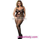 Plus size see through black bodystocking for fat lady