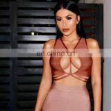 Amigo 2017 New Design Red Sleeveless V Neck Sexy XXX Bandage Crop Top and Midi Skirt Dress Suit for Women Evening Wear thumbnail-2