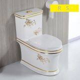 One Piece Ceramic Bathroom Golden Decal Sanitary Ware Siphonic wc Toilet With Slow Down Seat Cover