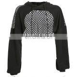 Hot Wholesale Women's Ladies Sexy Printed Long-sleeved Solid Short Mesh T-shirt thumbnail-5
