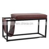 Customized Popular Luxury Brown PVC Leather Luxury Shoe Rack Rectangle Beach Seating With Metal Frame thumbnail-1