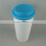 China factory made 450ml pp white color coffee mug with custom silicone