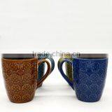 Round Shape With Flower Embossed Ceramic Mug From China thumbnail-2