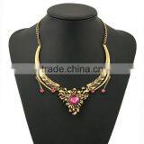 Women Jewelry 18k Gold Plated Pink Crystal Choker Chunky Statement Bib Necklace thumbnail-2