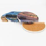 White Blank Asorbent Ceramic Stone Coaster With Cork Backing