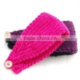 Crochet Solid Color Cotton Headband with Button Closure