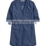 Women Long Sleeve V-neck Denim Shirt thumbnail-2