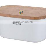 Bread Box, Metal, Bamboo Lid