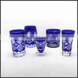 Solid Blue and Black Hand Cut Drinking Glass Tumbler thumbnail-6