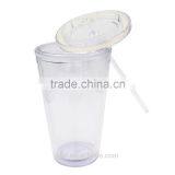Wholesale Clear Plastic Disposable Straw Cup With Lid, IML Custom Logo Printed Cup With Straw thumbnail-3
