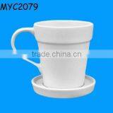 Planter Cup and Saucer Unglazed Ceramic Bisque thumbnail-1