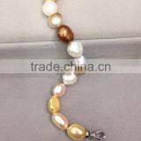 14k White Gold 6-7 mm Multicolor Rice Shape Freshwater Pearl Bracelet thumbnail-3