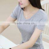 2016 Latest Summer Women Solid Color Heart-shaped Collar Modal Slim Base Short Sleeve T-shirt thumbnail-3