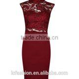 Sexy Party Burgundy Pencil Dress High Neck Lace Midi Dress thumbnail-6