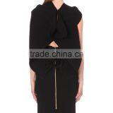 Wholesale Women Apparel Cap Sleeves Cowl Neck Textured Asymmetric Hem Wool-crepe Blouse(DQE0262T) thumbnail-3