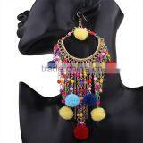 Bohemian Colorful Tassel With Pompon Hoop Earrings for Women Jewelry thumbnail-1