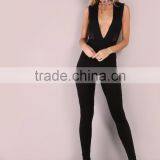 Hot Sale Deep V Neck Skinny Jumpsuit 95% Polyester 5% Spandex Custom Design Black Sexy Sleeveless Jumpsuit thumbnail-5