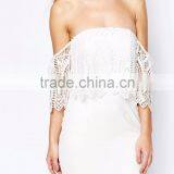 MGOO Design Bandeau Cream Crepe Ruffles Bridal Grown Off Shoulder Lace Dress With Fishtail Bridesmaid Dress thumbnail-4