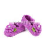Green Leaves Embellished Hand Made Crochet Knitting Flower Girl Shoes thumbnail-3