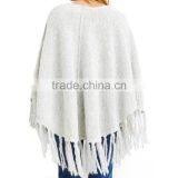 Tasseled Plain Pullover Mohair Blend Knitted Winter Sweater Ladies Poncho thumbnail-3