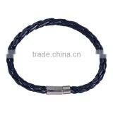 Simple Design Braided Cord Silver Tone Deep Blue Leather & Copper Bracelets thumbnail-3
