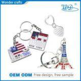 Engraved Pure Alloy Diamond Die Struck USA Eiffel Tower Name Tag Commemorative Retractable Key Chain