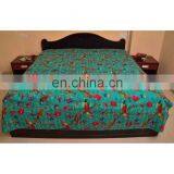 Queen Size Green Bird Of Paradise Kantha Quilt Bedding Bedcover Gudri thumbnail-2