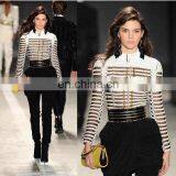 Fashion High Quality Long Sleeve Transparent White Tops With Leopard Skirt thumbnail-1